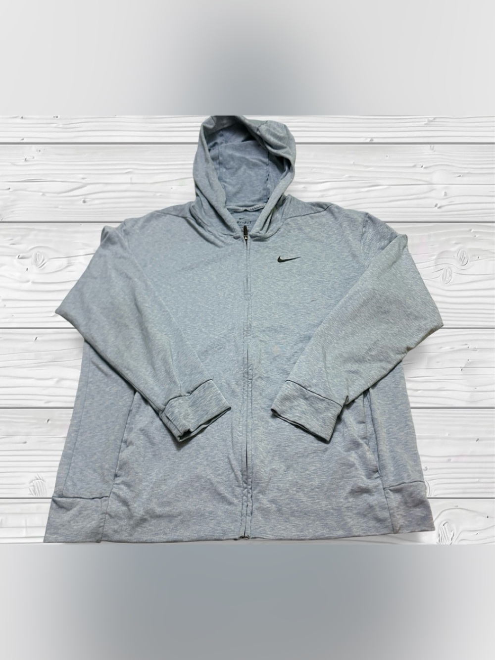 Nike Light Blue Full-Zip Hooded Jacket with Black Swoosh L